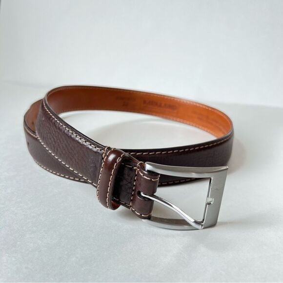 Kirkland Signature Men's Genuine Leather Brown Silver Buckle Belt SZ 32 - Picture 1 of 10